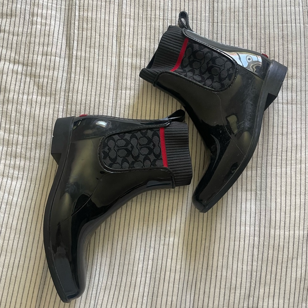 Coach Black and Red Winter Rain Boots - Picture 2 of 6